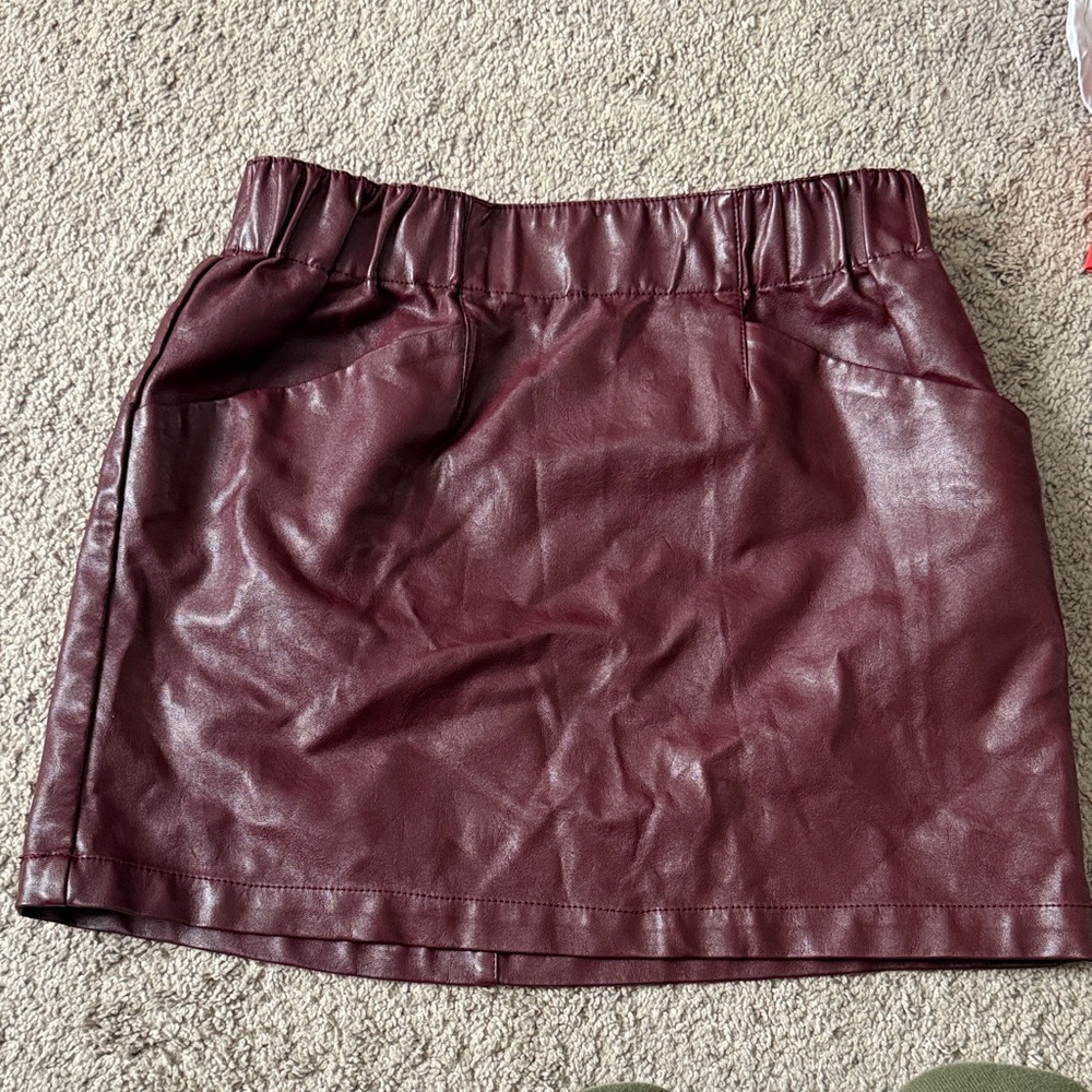 Women's Burgundy Faux Leather Skirt